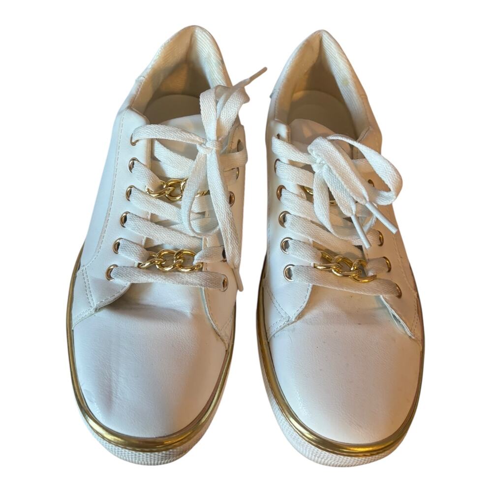 White Women's Lace up Sneakers Size 40 Gold Accents